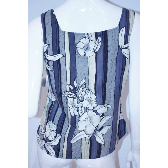 TOMMY BAHAMA Floral STRIPE Tank TOP Shirt 100% SILK Small - - Picture 2 of 3